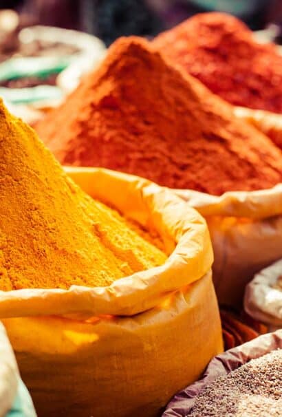 bags of spices at an Indian market