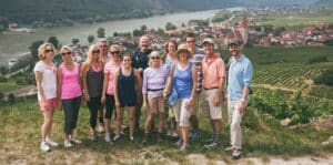 group on a hill overlooking a village in Croatia