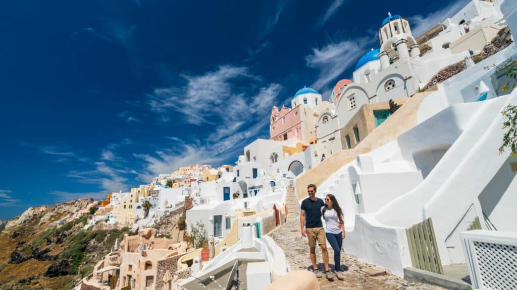 Walking along the coast of Santorini Greece