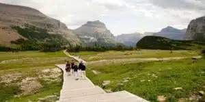 Group walking in Glacier National Park, Montana