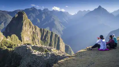 Group overlooking machu picchu in Peru