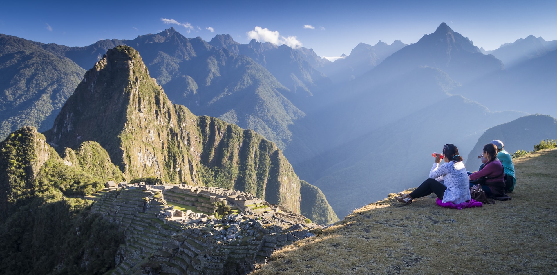 Group overlooking machu picchu in Peru