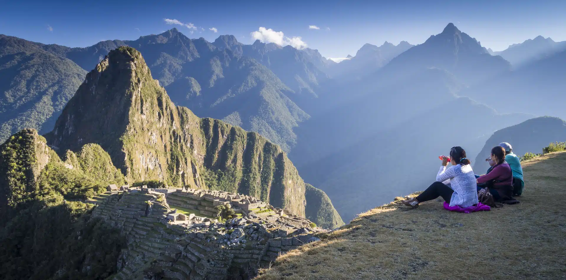 Group overlooking machu picchu in Peru