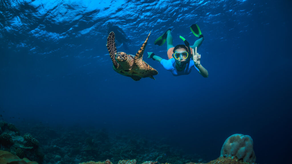 A girl snorkeling in Ecuador.