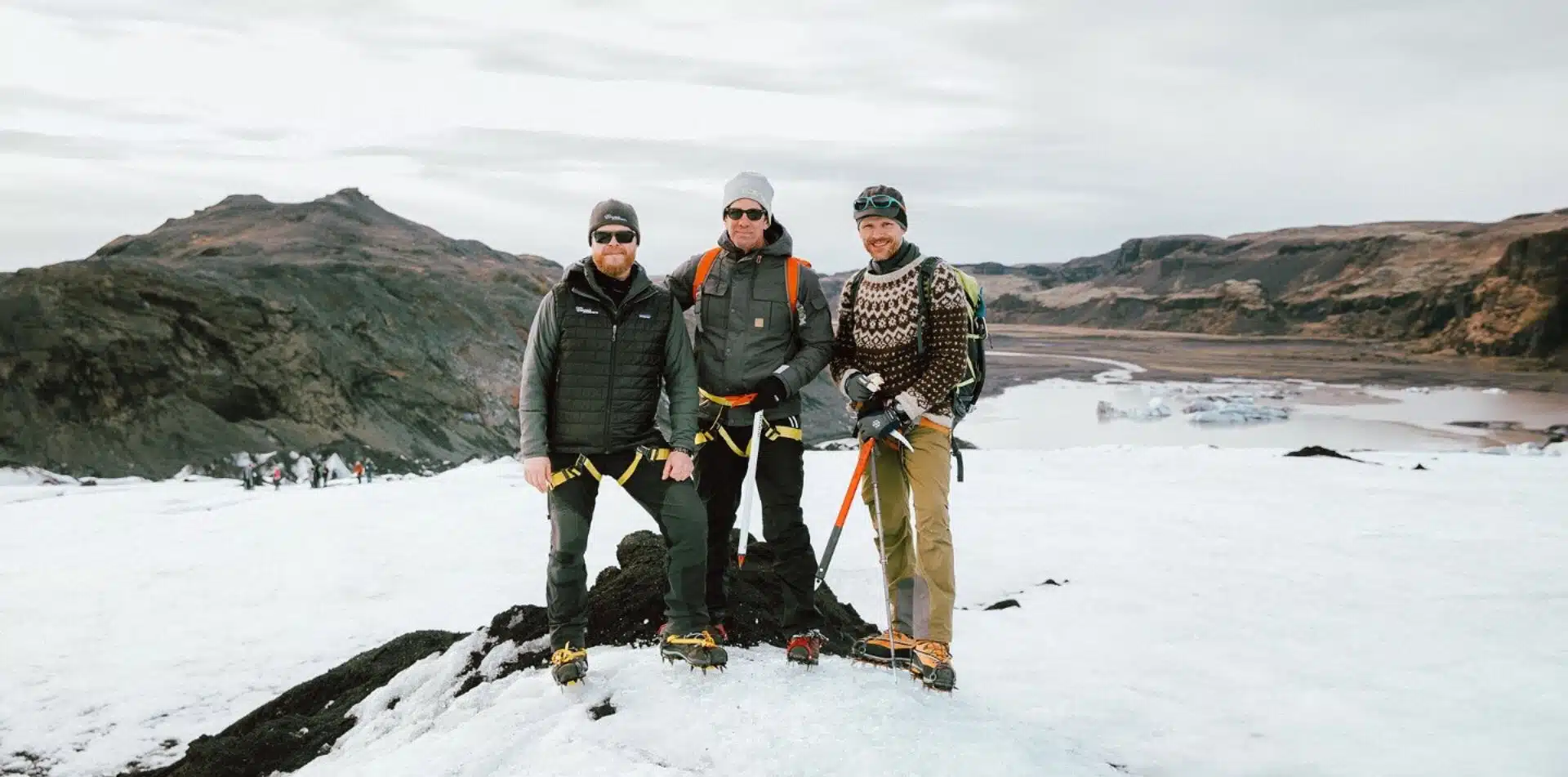 Travelers on a glacier hike in Iceland