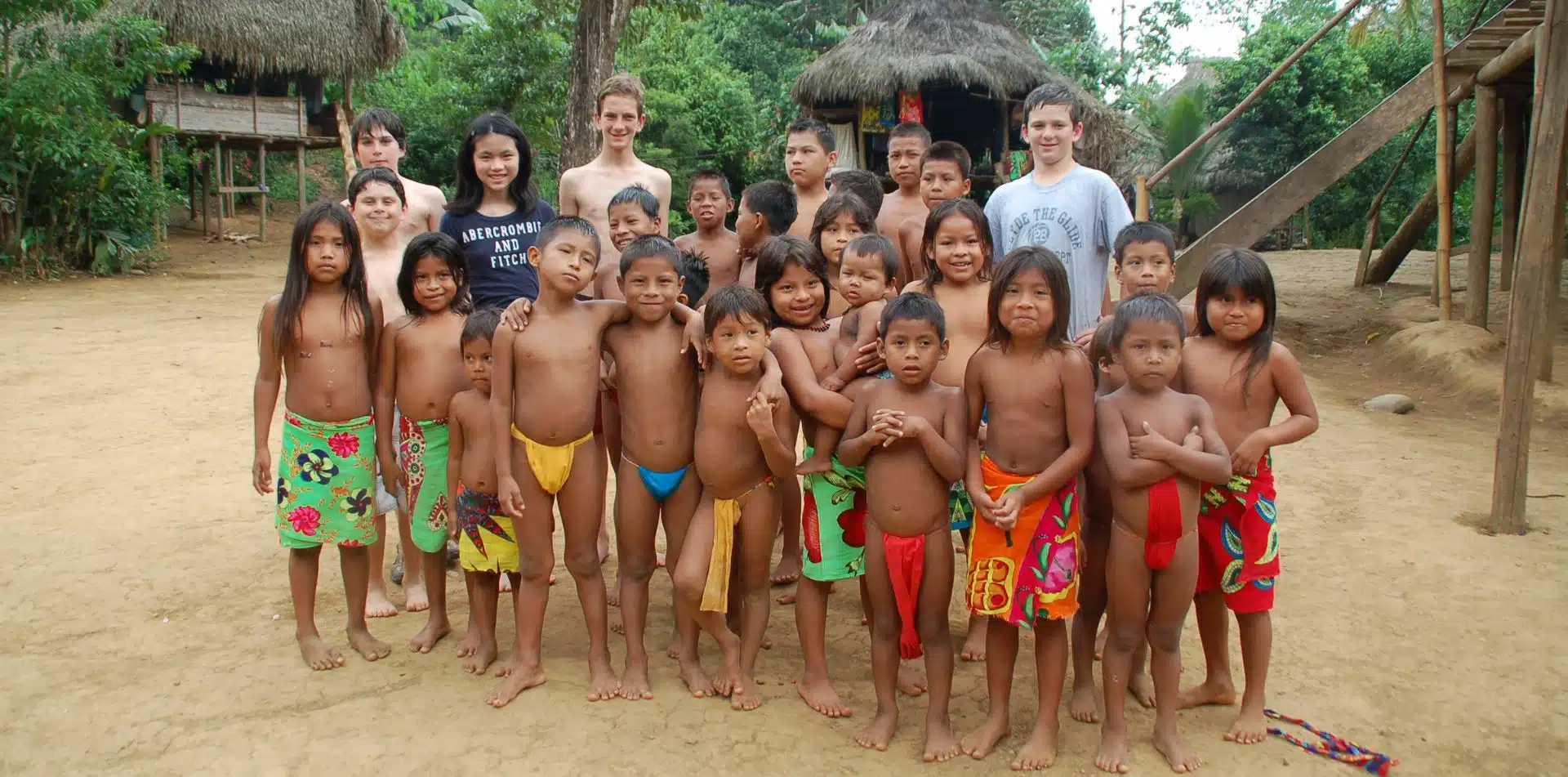 Travelers meeting with children of the Embera tribe in Panama