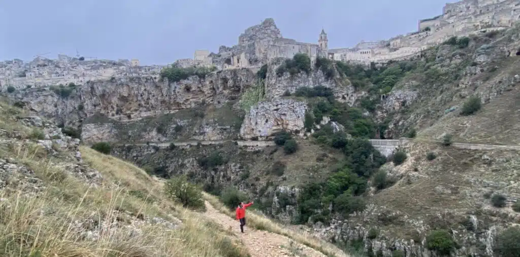 Castle on the side of a mountain in Italys Puglia region