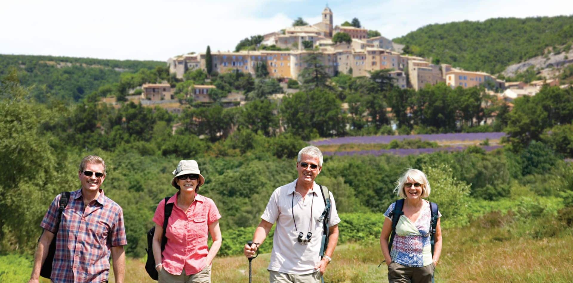 Travelers walking in Provence, France
