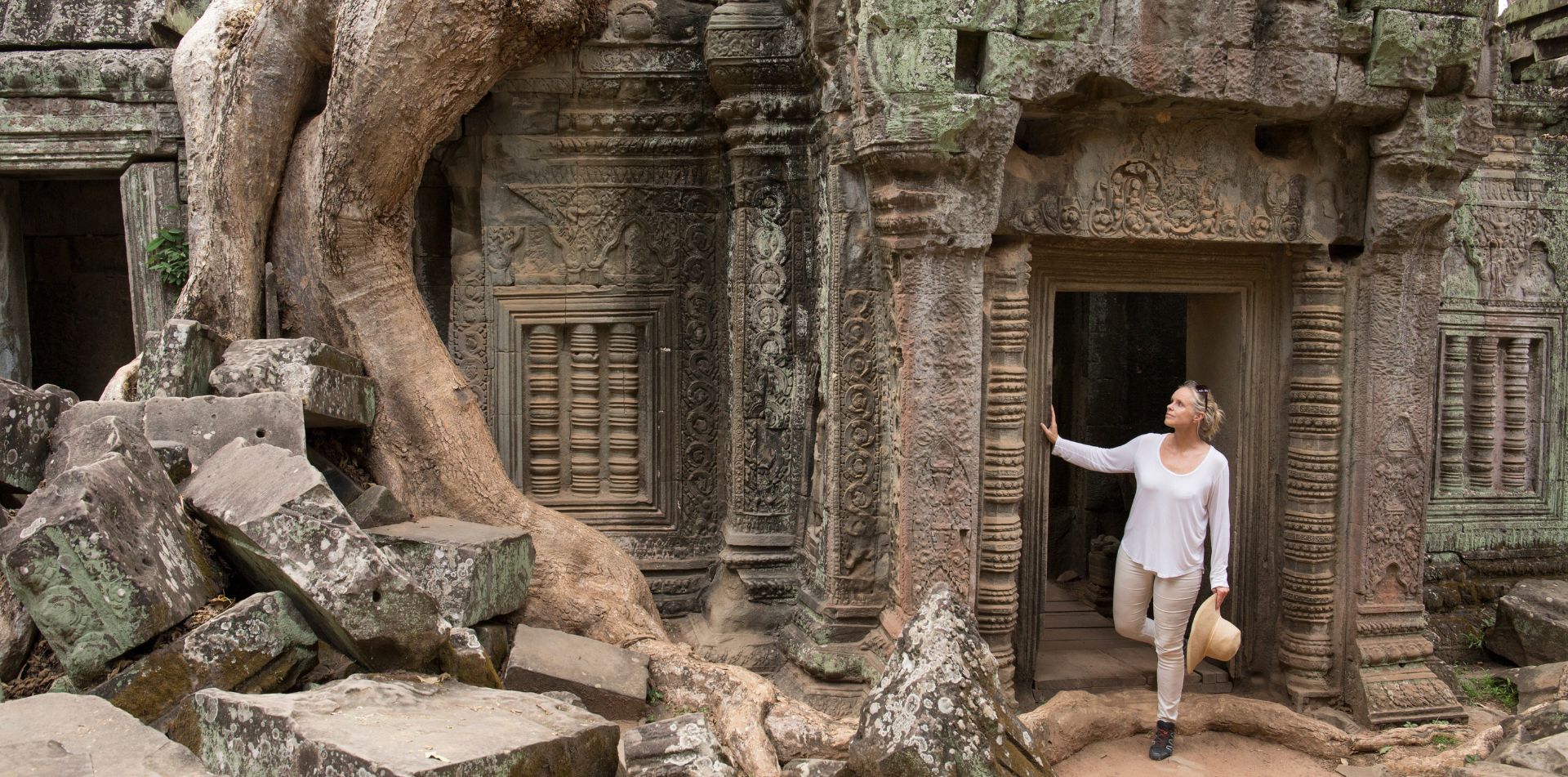 Traveler admiring the views of Angkor Wat, Cambodia