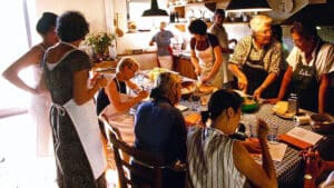 A group of people eating in Amalfi.