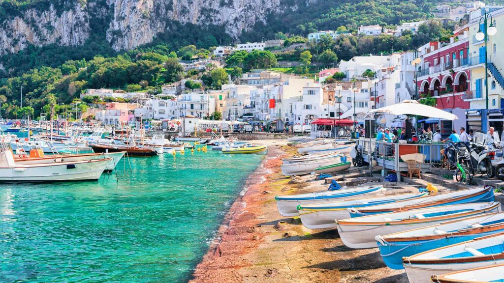 A dock with boats in Amalfi, Italy.