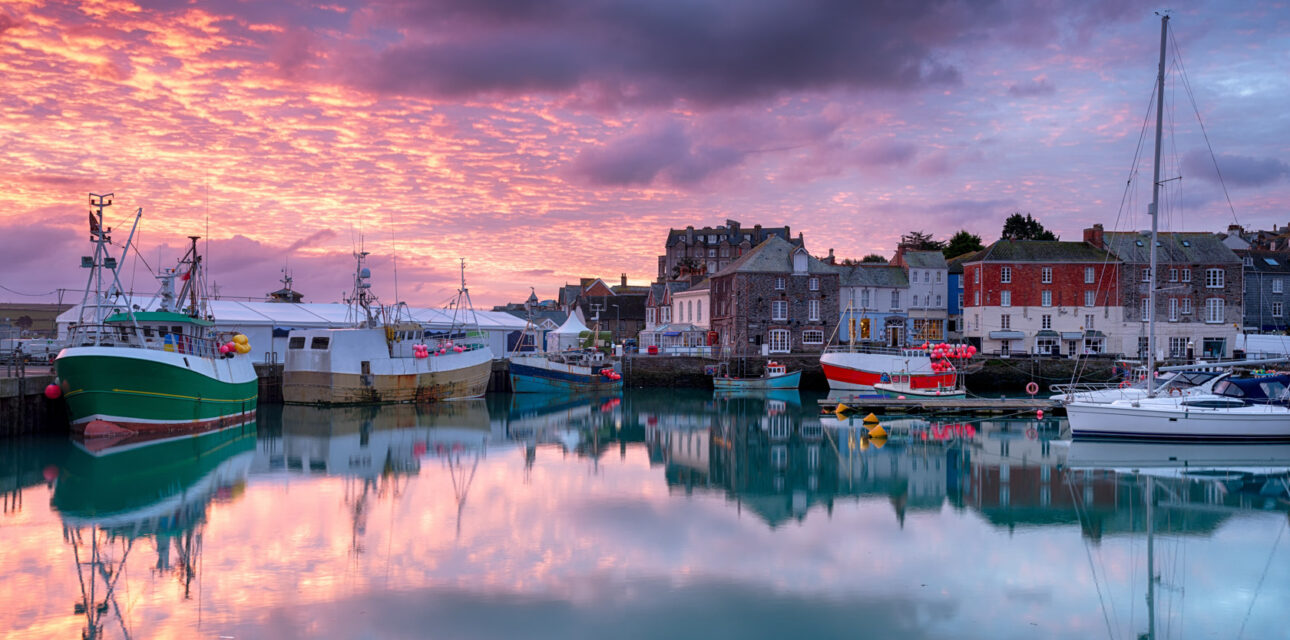 Boat dock at sunset in the UK.