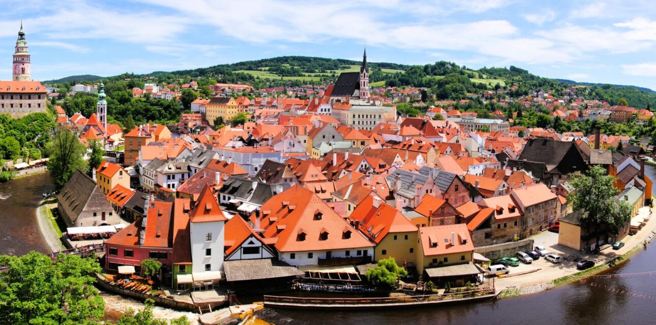 A blue city skyline in central europe.