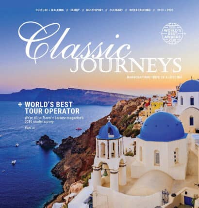 A Classic Journeys magazine cover featuring an image of Greece.