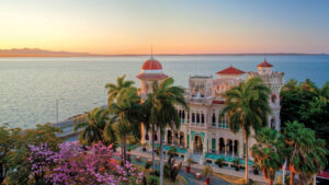 Building in Cuba at sunset.