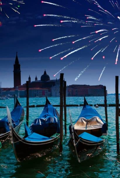 Venice at night with fireworks.
