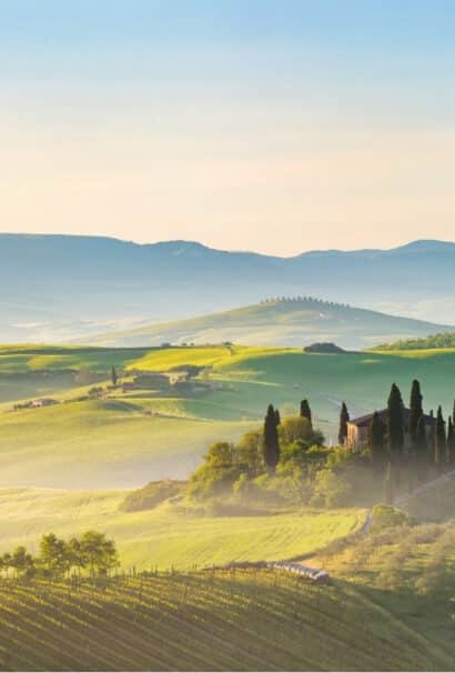 A hazy countryside in Italy.