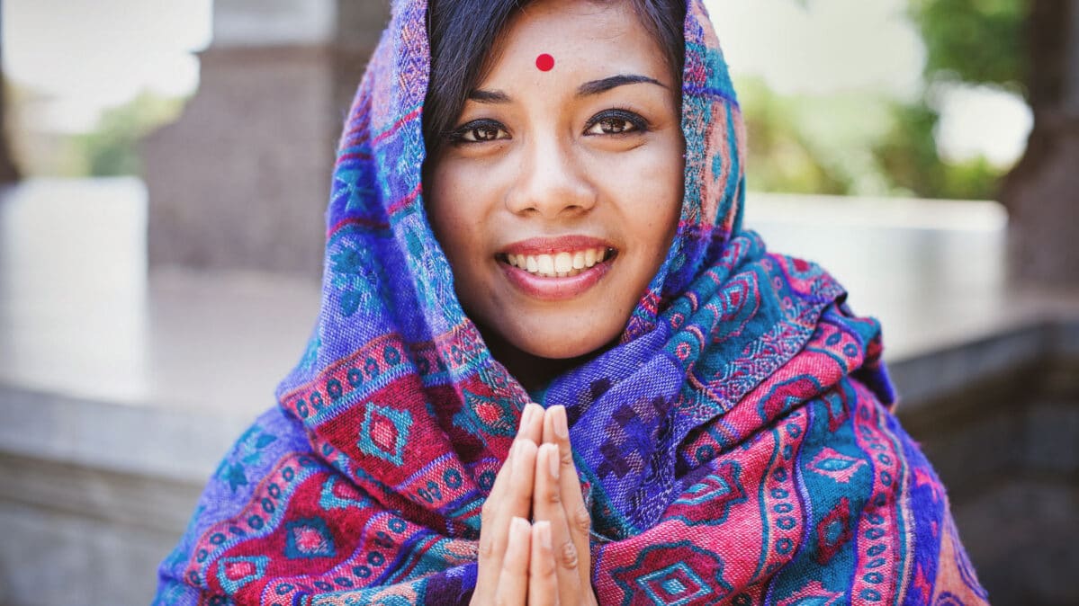 A young woman in traditional clothing.