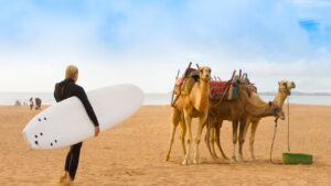 A man surfing.