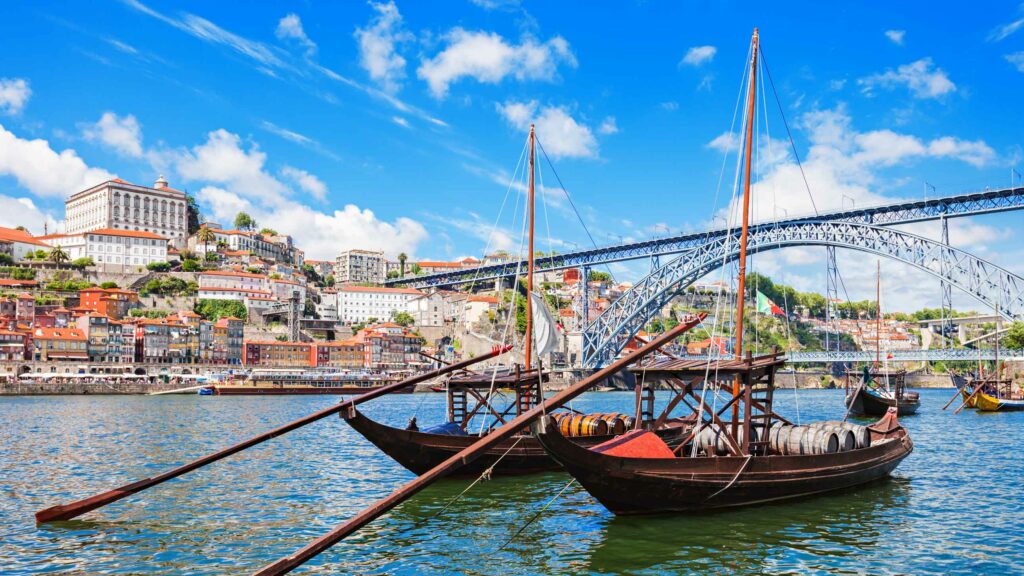 Two boats in a river in Portugal.