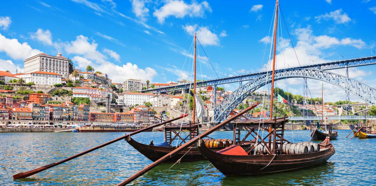 Two boats in a river in Portugal.