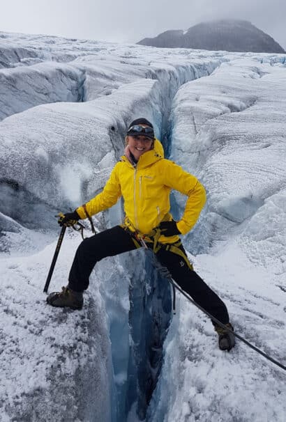 Tour guide Vibeke on a glacier.