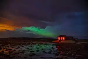 The Northern Lights behind the Hotel Ranga in Iceland