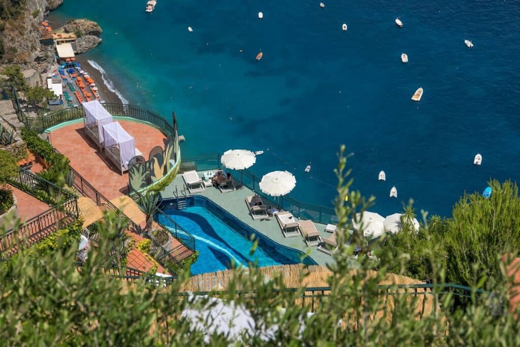 The Le Agavi Hotel in Positano, Italy overlooking the sea