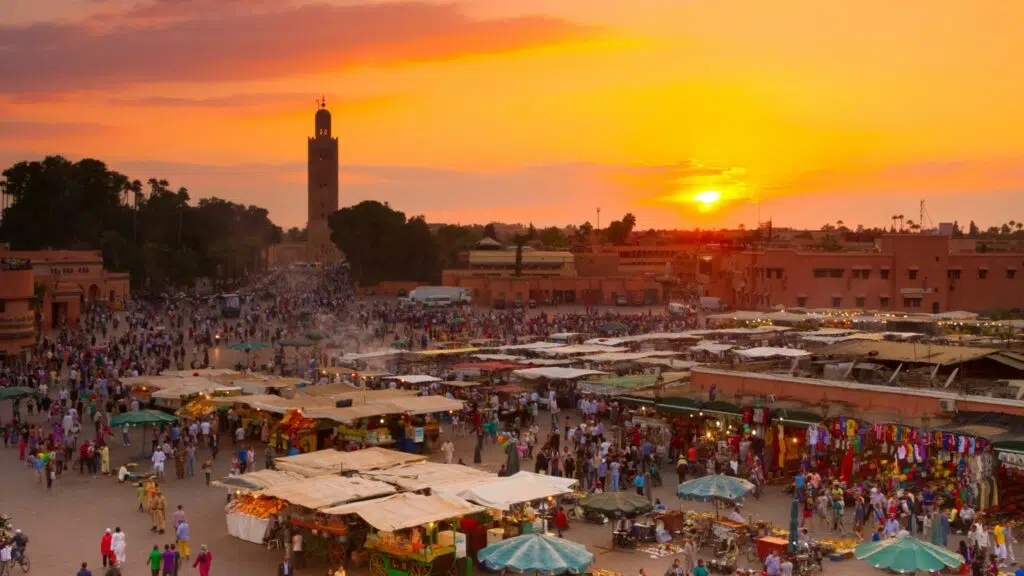Lively city view of Marrakesh in Morocco