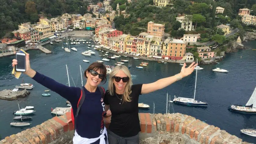 Ladies enjoy a coastal view of Portofino