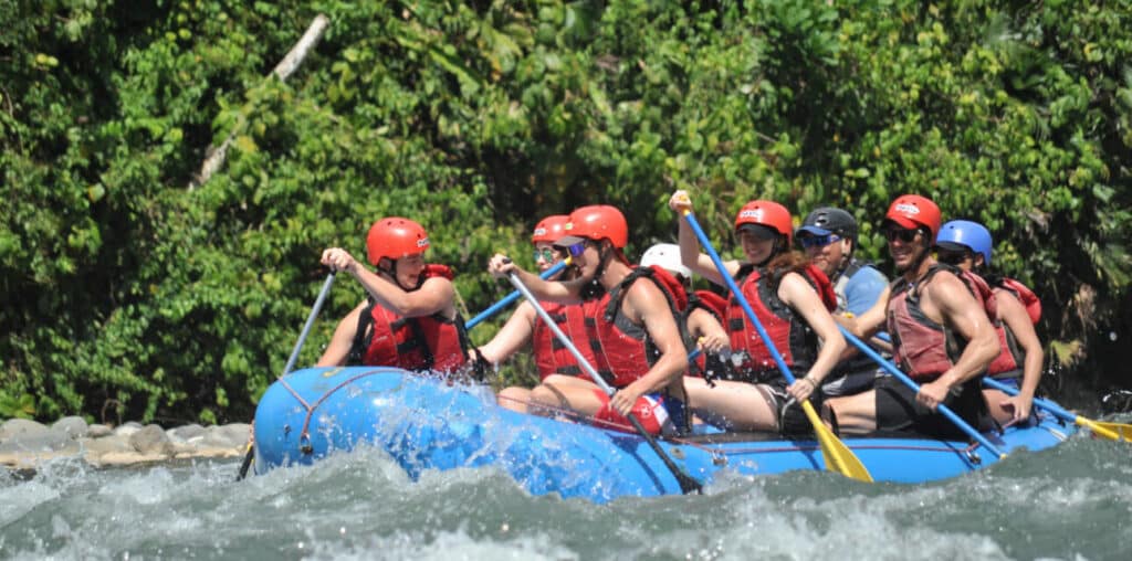 Group of travelers rafting in Costa Rica
