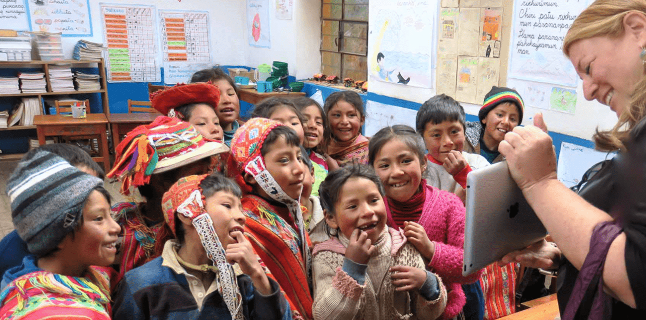 Meeting local school children in Peru