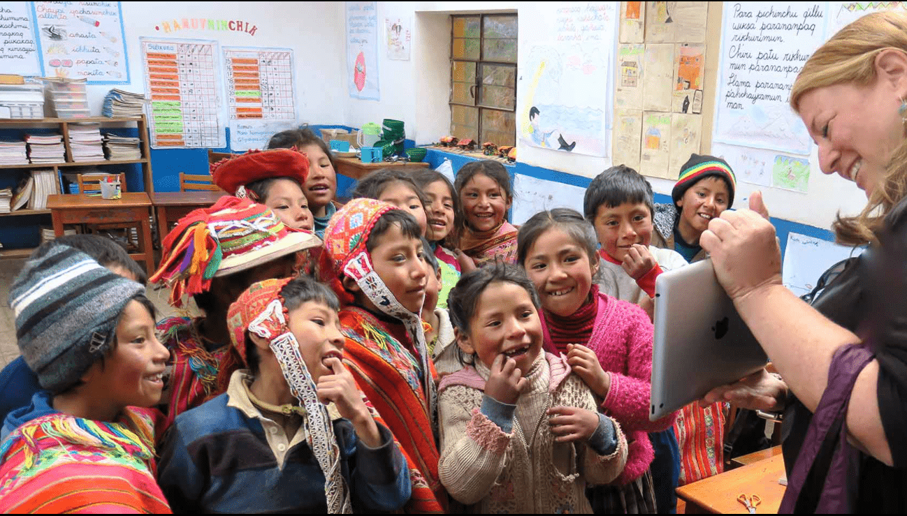 Meeting local school children in Peru