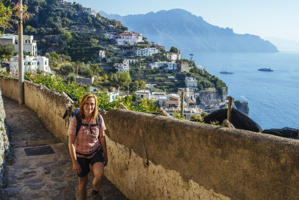 Traveler strolling along the coast