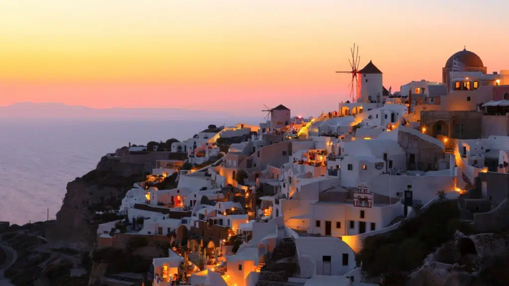 Colorful sunset in Oia Greece