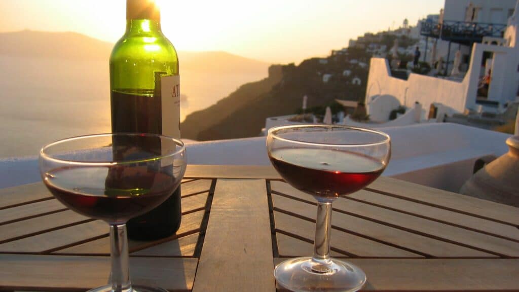 Wine glasses at Santo Winery in Greece