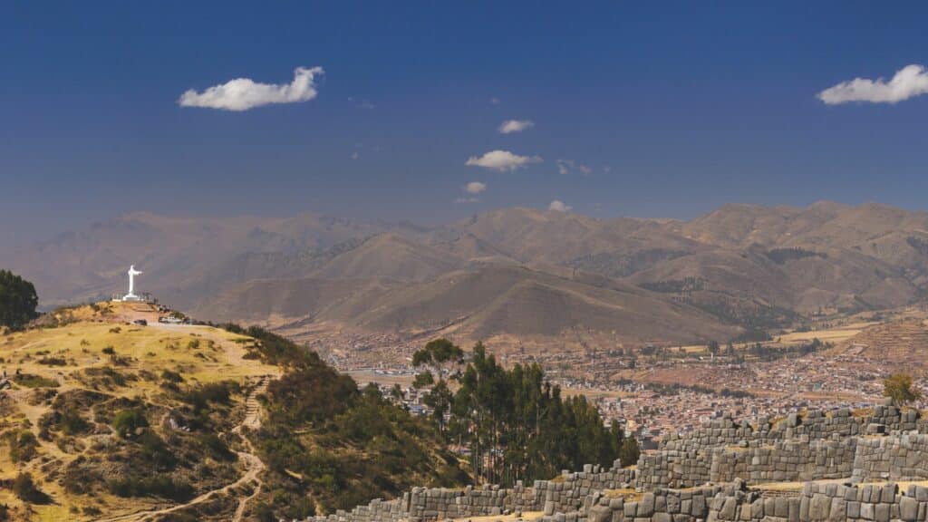 View of the ruins of Sacsayhuaman near Cusco Peru