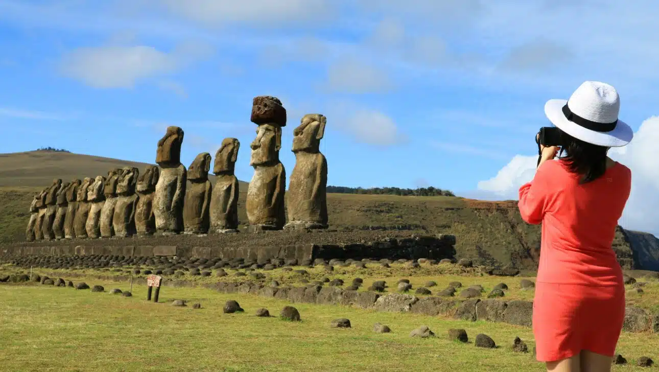 Traveler takes in the Moai of Easter Island