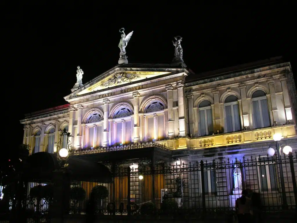 The National Theater of Costa Rica lit up at night