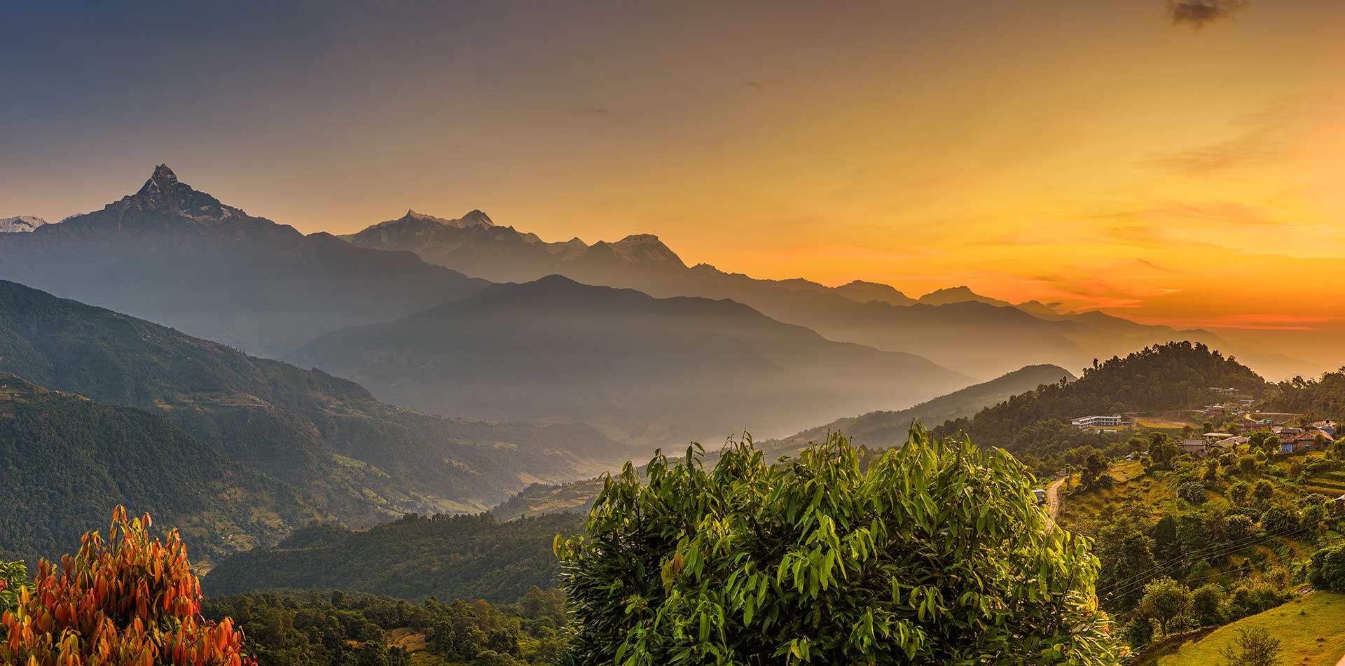 Nepal sunrise over Himalaya mountains