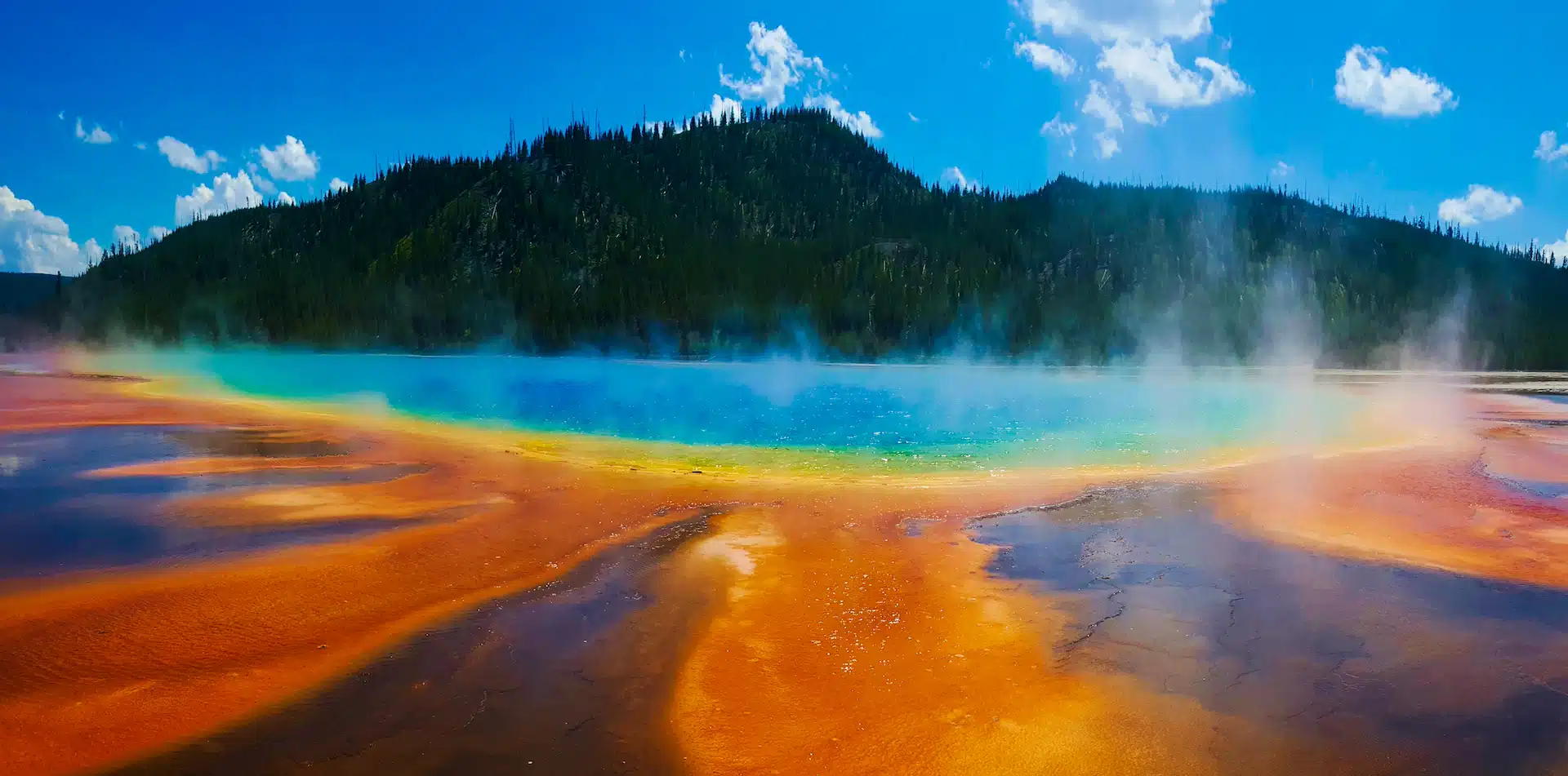 North America United States Wyoming Yellowstone National Park Hot Springs Grand Prismatic panoramic