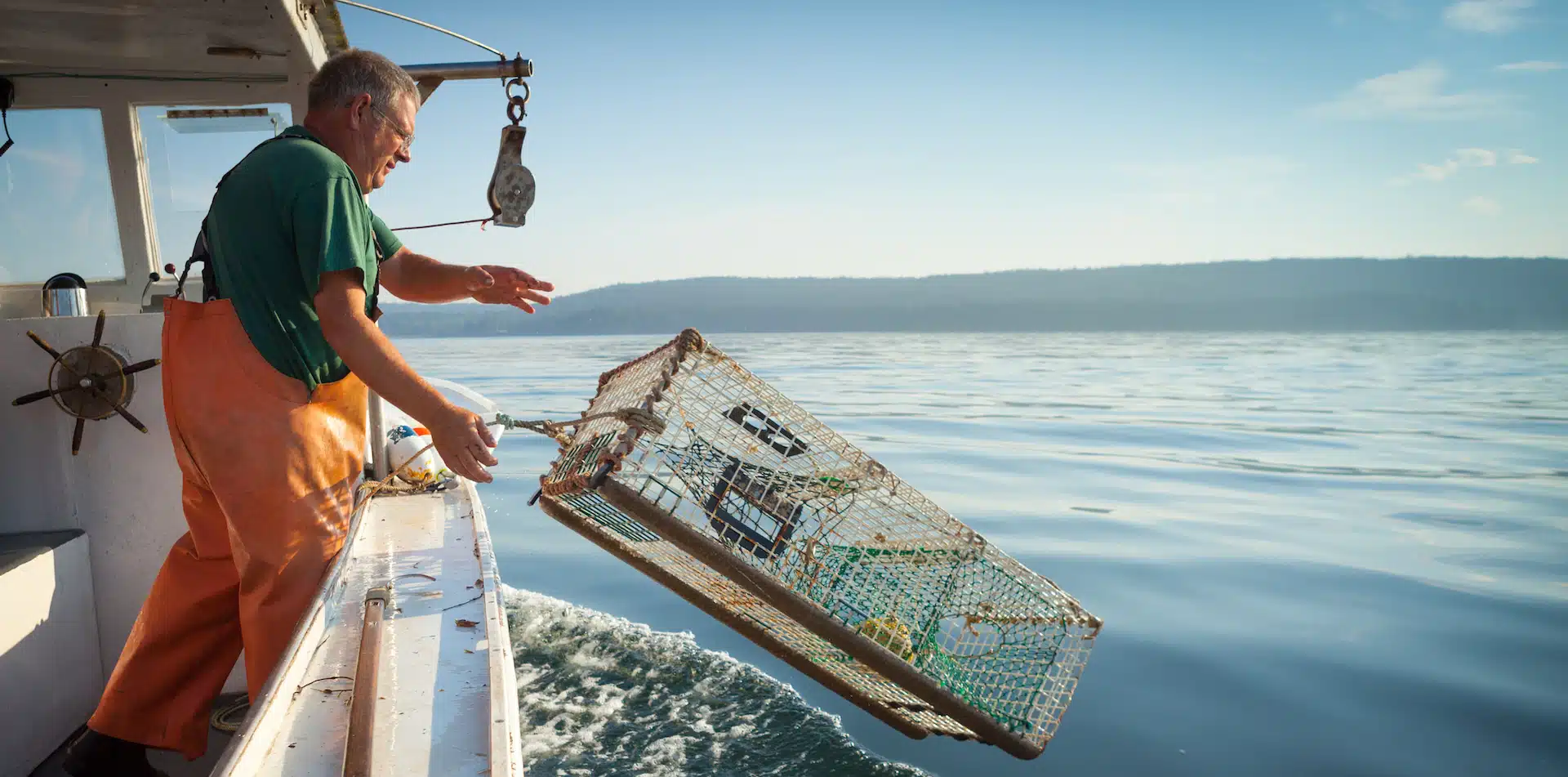 North America United States Maine Lobster Fisherman Casting Lobster Box