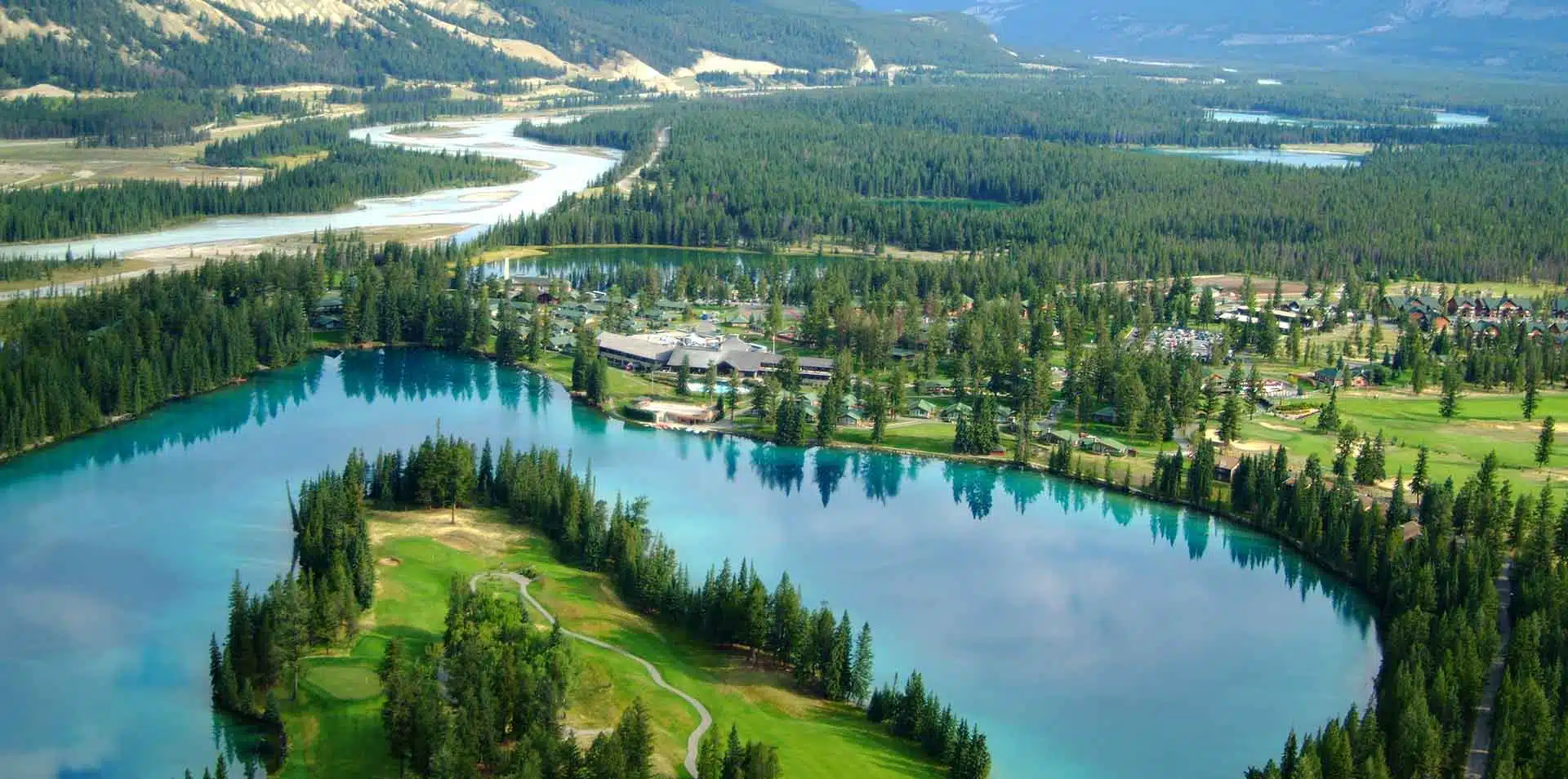 Aerial view of Fairmont Jasper Park Lodge