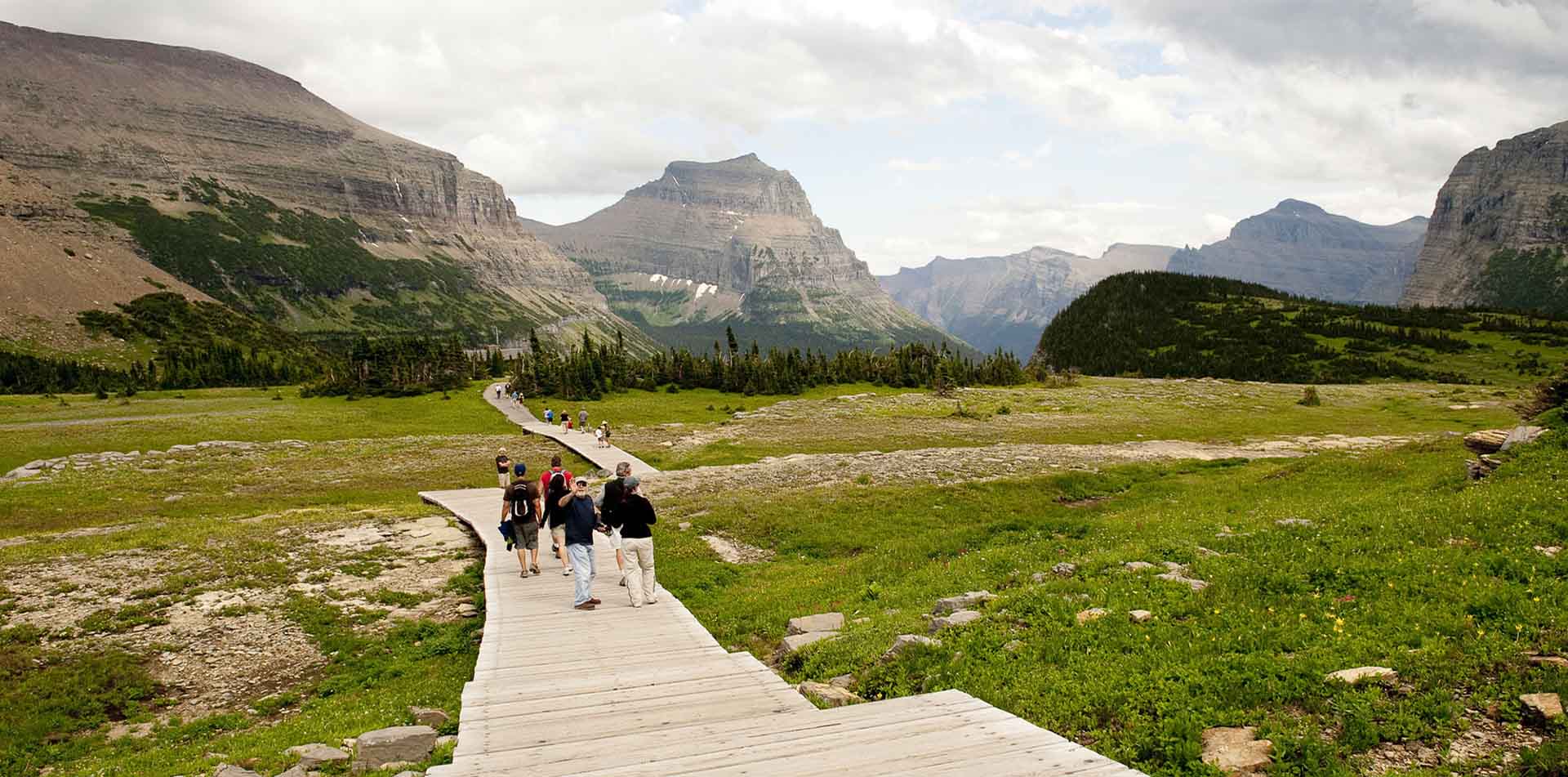 Group Walking in Glacier National Park, Montana