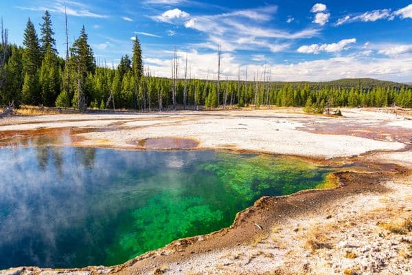 The colorful Abyss Pool in West Geyser Basin of Yellowstone