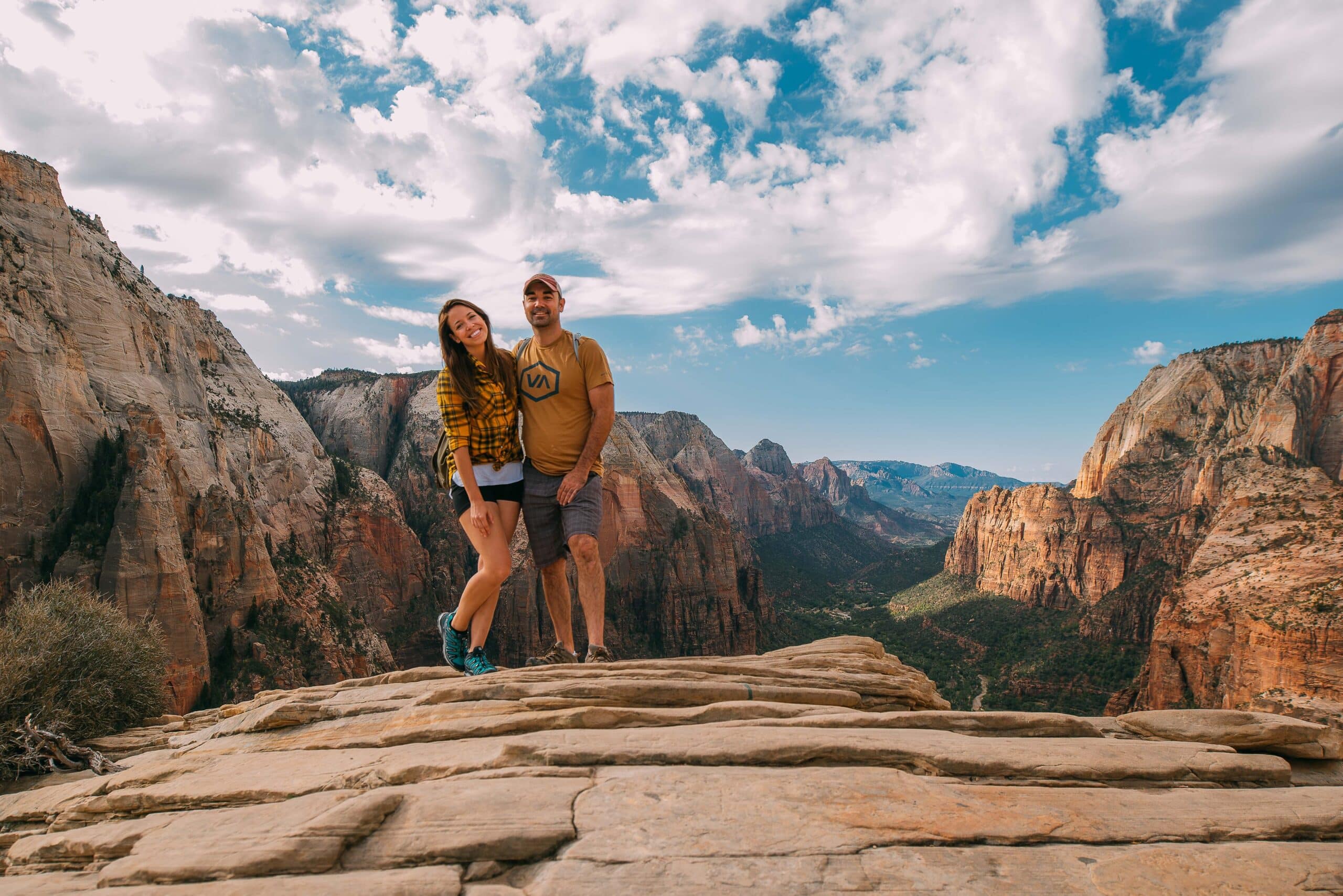 Man and woman hiking in Zion National Pa