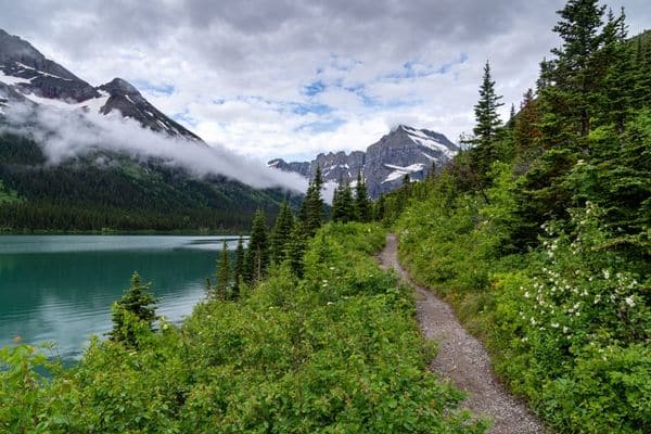 Walking by Grinnell Lake at Glacier National Park, MT