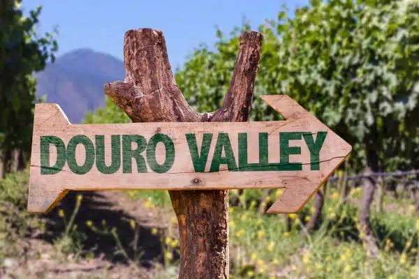 A sign in Portugal's Douro Valley pointing out the nearby vineyards