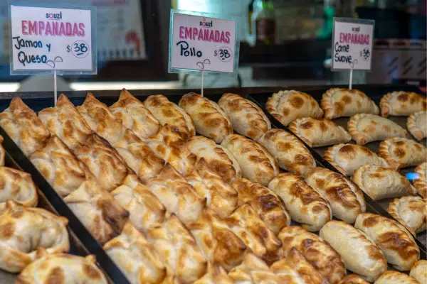 Empanadas in a food stall in Santiago, Chile