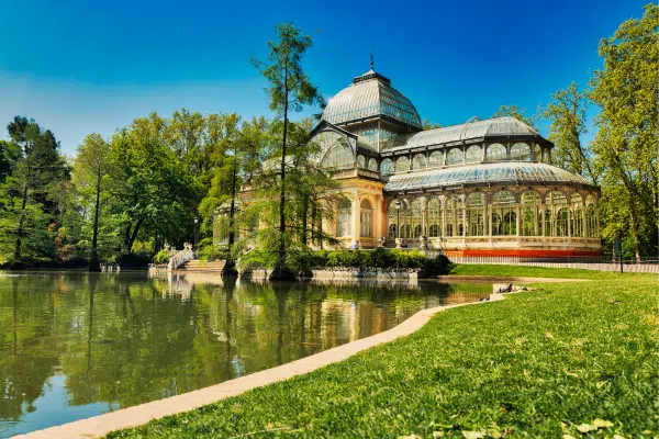 crystal palace in the Retiro park in Madrid, Spain.